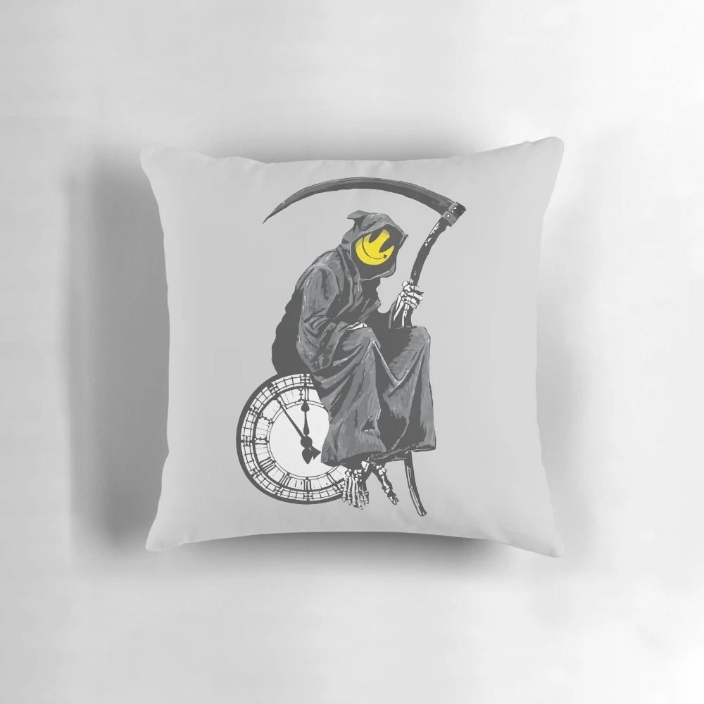 Banksy Grim Reaper Gothic Clock Decorative Pillow