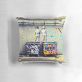 Colorful Banksy-inspired pillow with a duck design and the text "Chill the Duck Out"