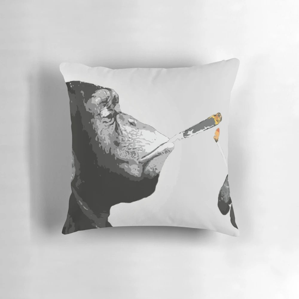 Graffiti-style pillow featuring a monkey smoking a joint, inspired by Banksy's street art