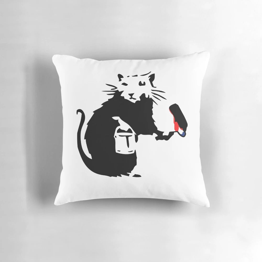 Banksy Inspired Graffiti Rat Decorative Throw Pillow