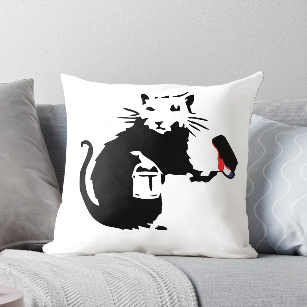 Banksy Inspired Graffiti Rat Decorative Throw Pillow