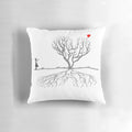 Banksy-inspired throw pillow featuring a heart-shaped tree design, perfect for adding a touch of contemporary street art to any home decor.