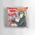 Banksy-inspired pillow featuring a stencil artwork of a monkey with the text "Follow Your Dreams"