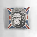 Banksy-inspired monkey stencil printed on a soft, decorative throw pillow for urban home design.