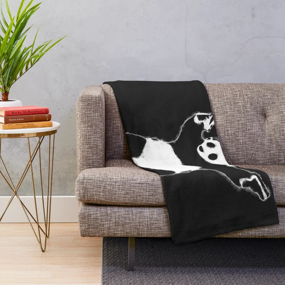 Banksy-inspired panda with guns graffiti-style black and white plush blanket