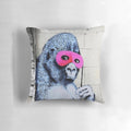Colorful Banksy-inspired pink gorilla mask throw pillow for modern home decoration