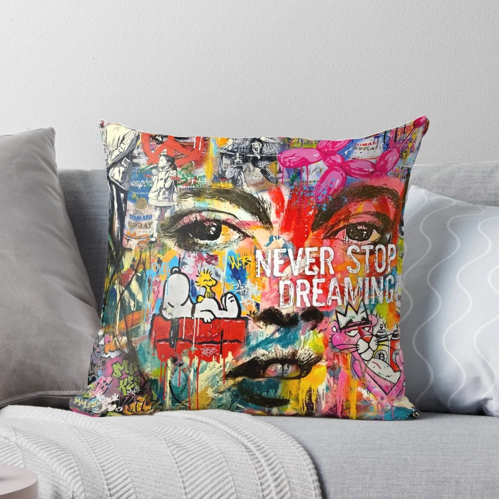 Banksy-inspired pop art printed pillow or cushion