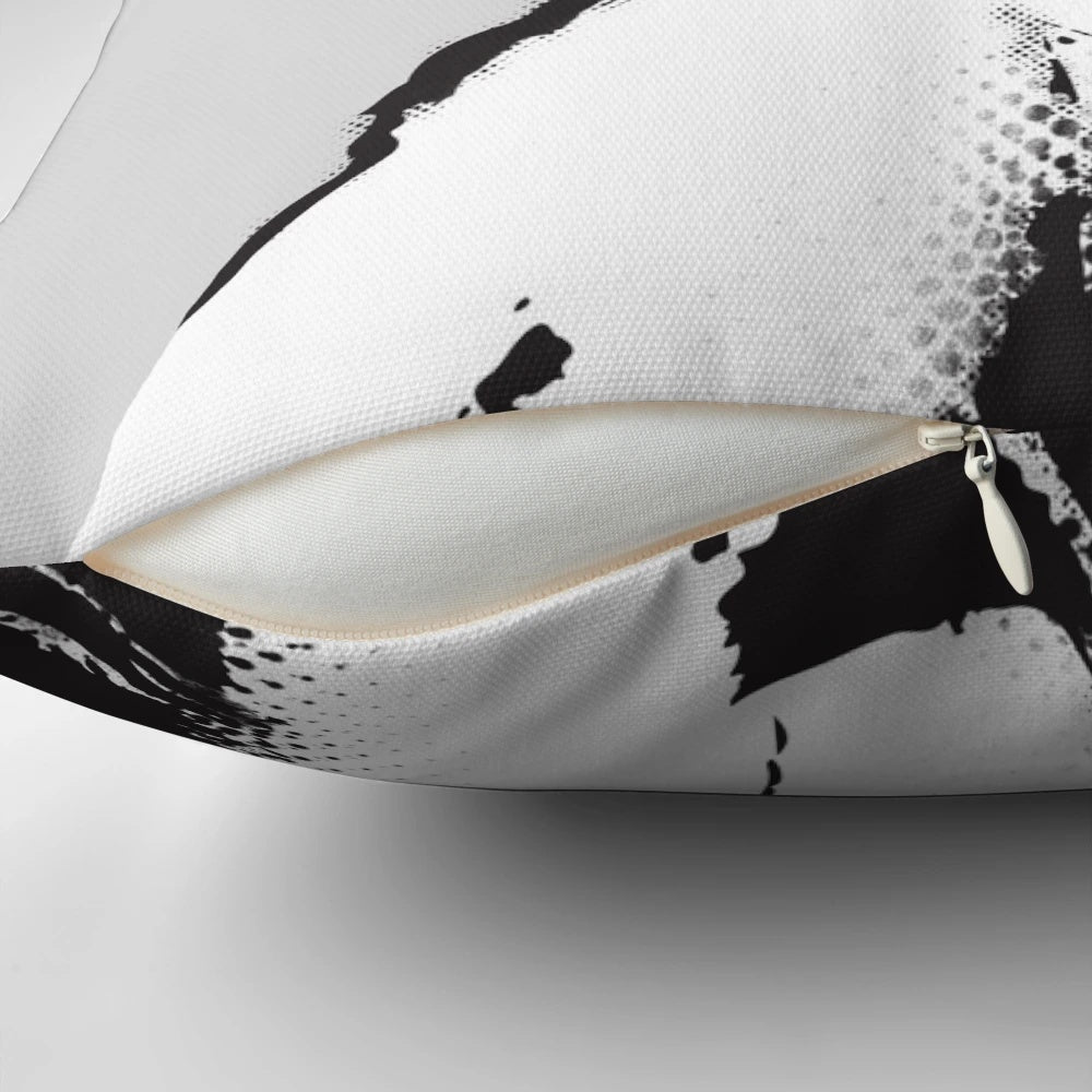 Banksy-inspired black and white pillow with Queen Elizabeth portrait design