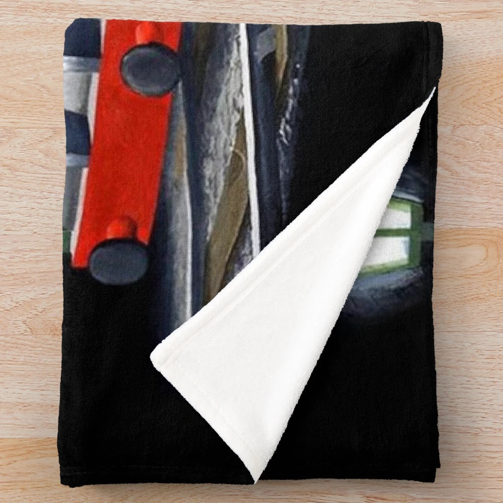 Banksy-style graffiti plush blanket featuring Thomas the Tank Engine cartoon character
