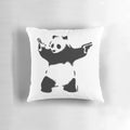 Banksy-inspired panda with guns stencil graffiti art on a high-quality pillow