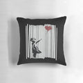 Banksy Shredded Balloon Girl Pillow, featuring the iconic street art image of a girl with a flower.