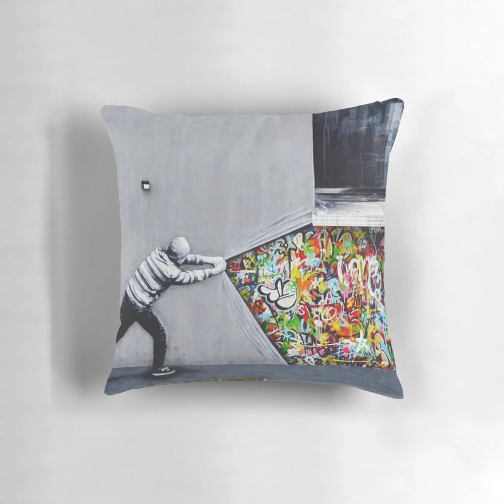 Banksy Uncovering Street Art Pillow - Stylish Urban Decor