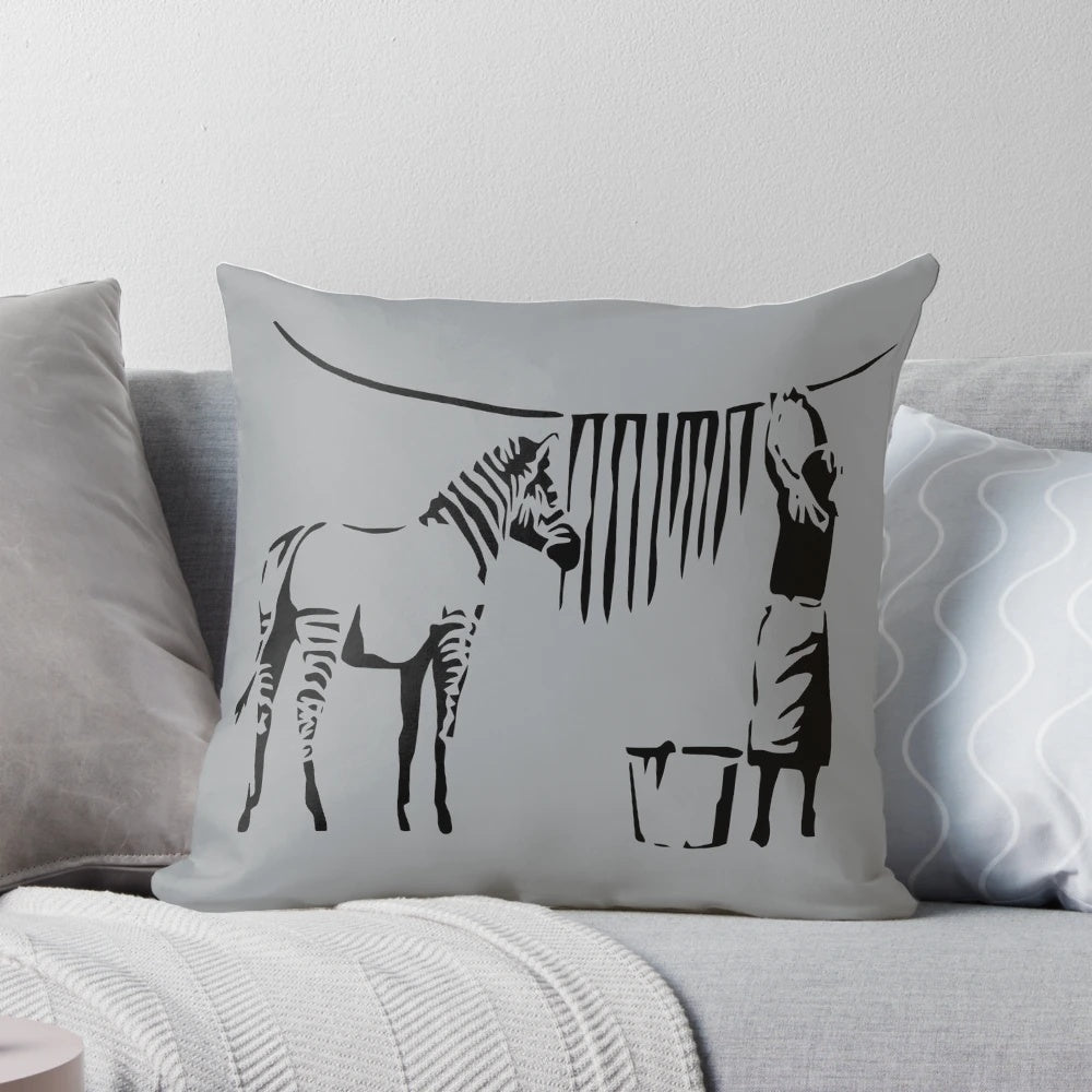 Banksy Zebra Pillow - Unique Street Art Inspired Home Decor
