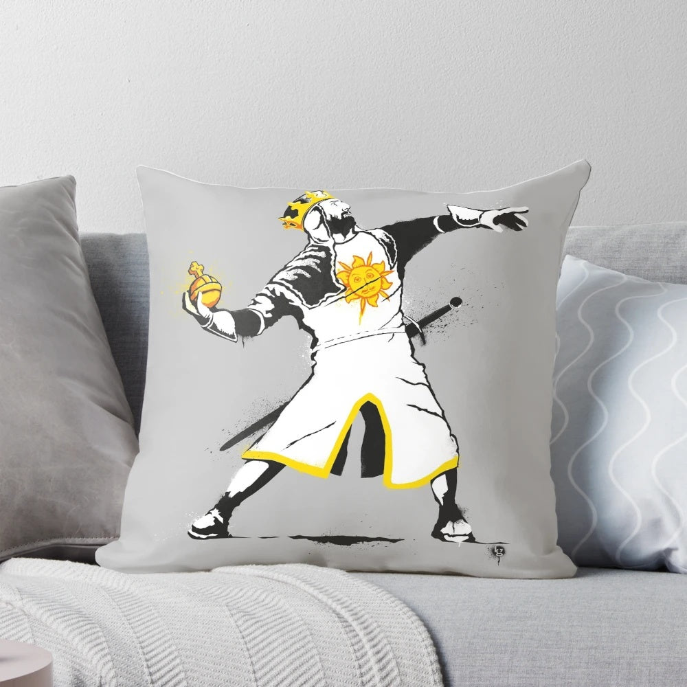 Banksy Python 1-2-5 Pillow featuring the Holy Grail and Knights of the Round Table