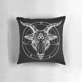 Baphomet goat head with reverse pentagram and occult symbols on a pillow