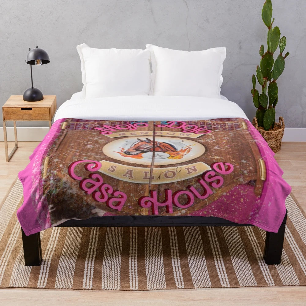 Pink plush blanket with Barbie-inspired design