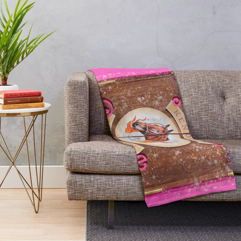 Pink plush blanket with Barbie-inspired design