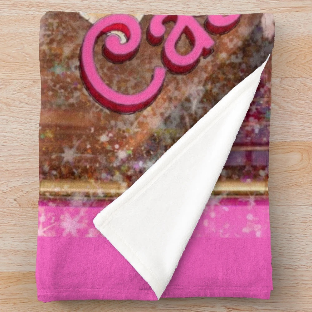 Pink plush blanket with Barbie-inspired design
