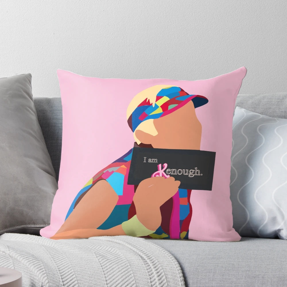 Barbie Movie 'I Am Kenough' Decorative Pillow featuring a mugshot-style image of Ken doll