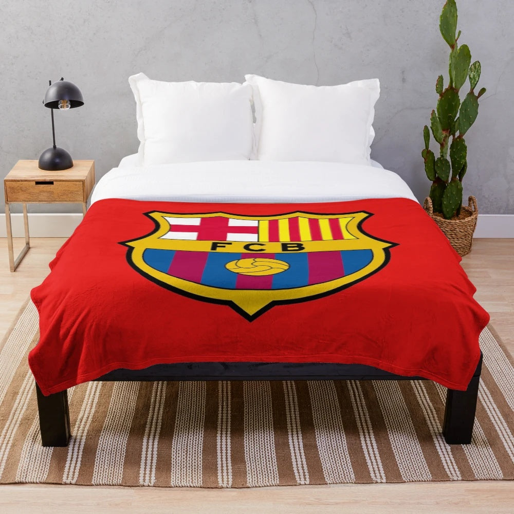 FC Barcelona-inspired plush blanket featuring the club's iconic logo