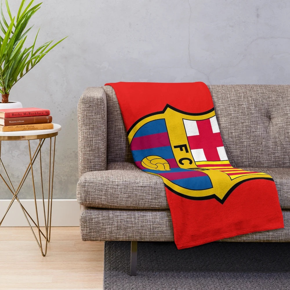 FC Barcelona-inspired plush blanket featuring the club's iconic logo