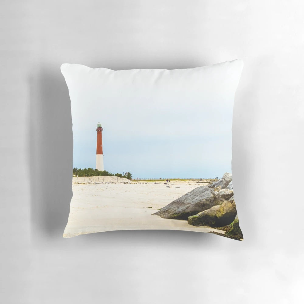 Barnegat Lighthouse decorative throw pillow for coastal and nautical home decor