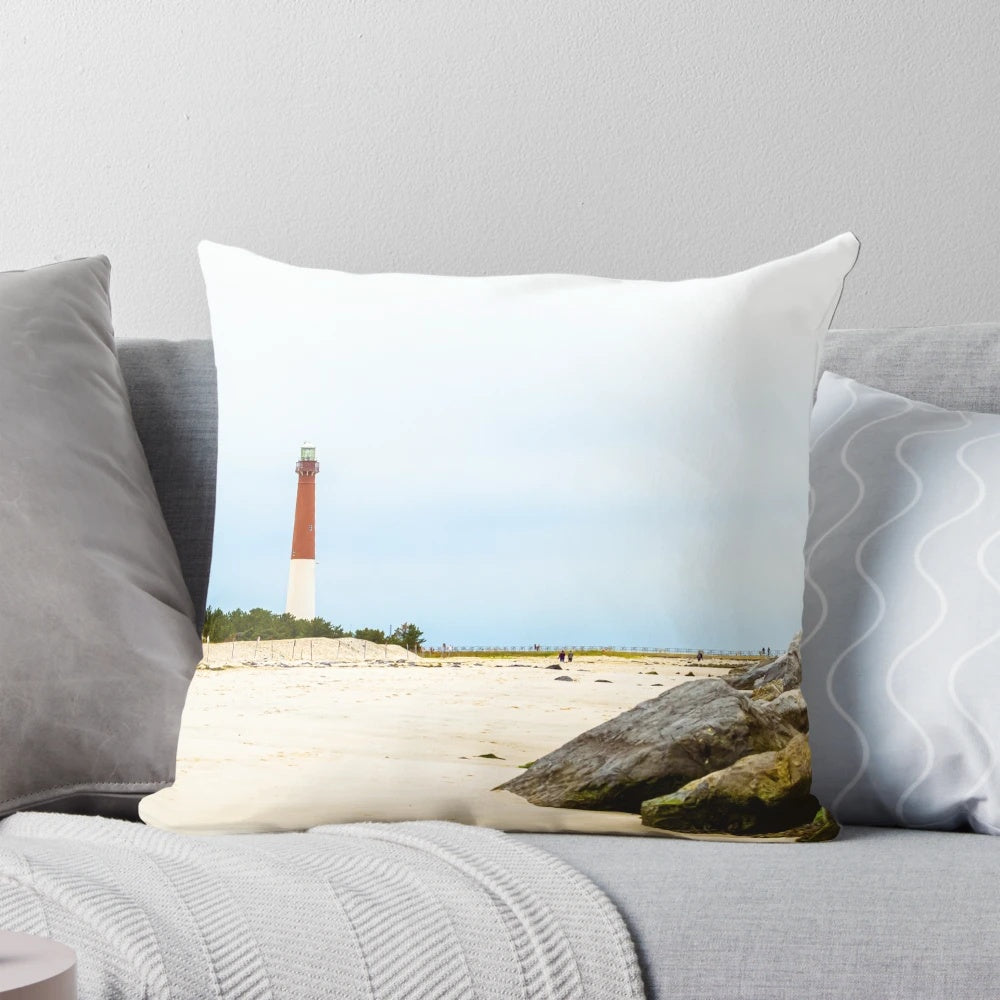 Barnegat Lighthouse decorative throw pillow for coastal and nautical home decor