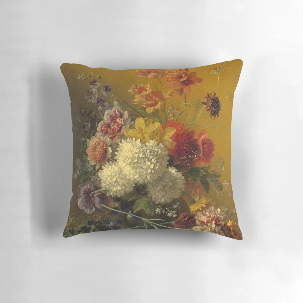 Elegant pillow featuring the baroque still life masterpiece "Still Life with Flowers" by the Dutch artist George Jacobus Johannes van Os.