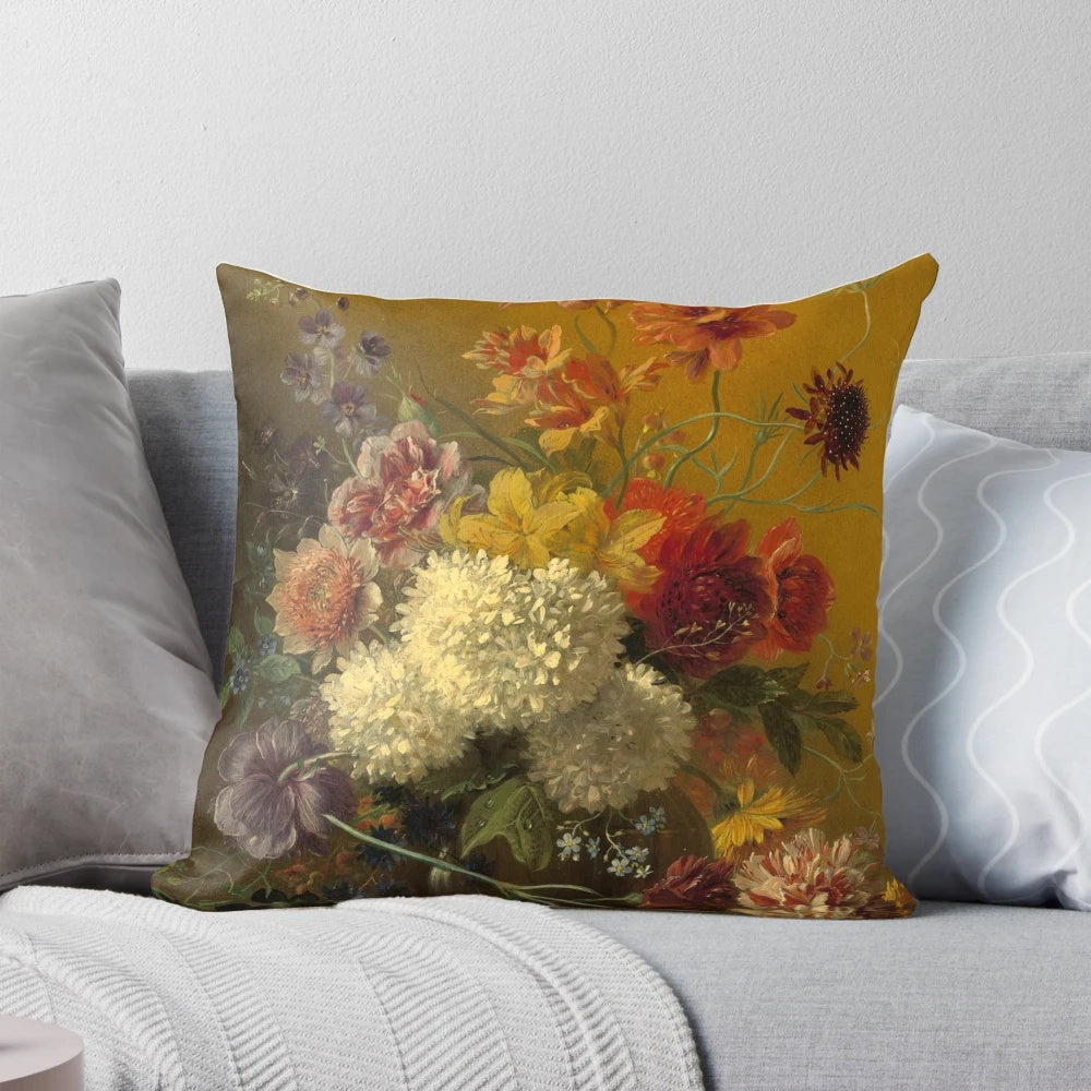 Elegant pillow featuring the baroque still life masterpiece "Still Life with Flowers" by the Dutch artist George Jacobus Johannes van Os.