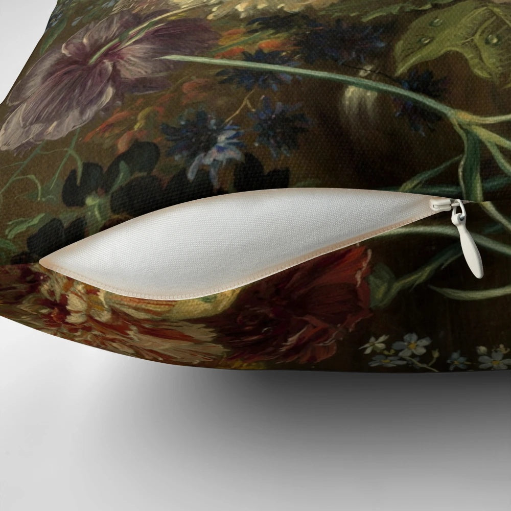 Elegant pillow featuring the baroque still life masterpiece "Still Life with Flowers" by the Dutch artist George Jacobus Johannes van Os.