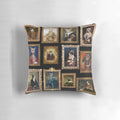 Decorative throw pillow featuring a baroque-style pet portrait in a gallery art design.