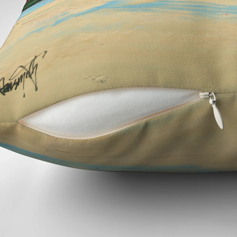 Barra Breeze 1 Pillow featuring a stunning Scottish landscape with a horizonline, sky, and sea.