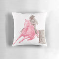 Barrel rider pillow in sand and blush pink colors, featuring a western, equestrian design
