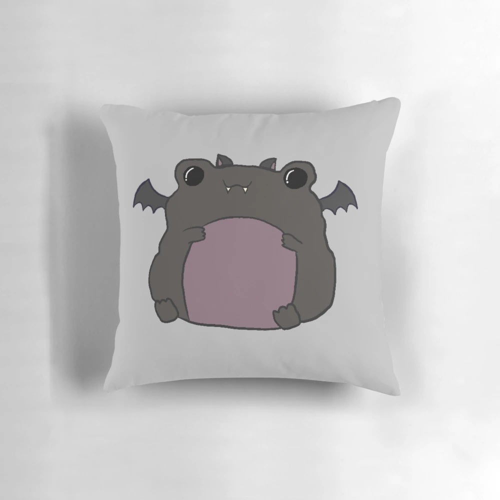 Soft and cuddly bat froggie pillow, featuring a fae-inspired fantasy creature design