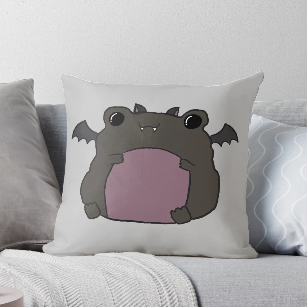 Soft and cuddly bat froggie pillow, featuring a fae-inspired fantasy creature design