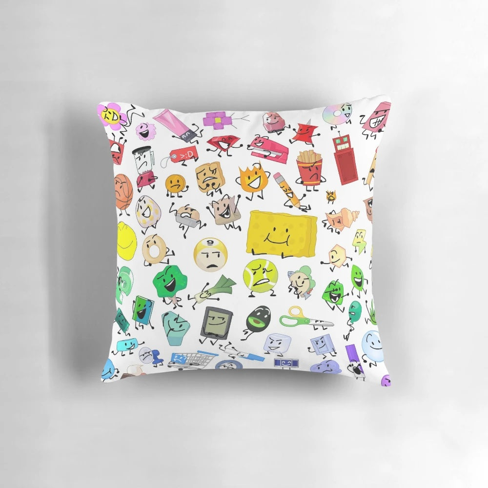 A colorful pillow featuring the full cast of characters from the Battle for Dream Island and The Power of Two series.
