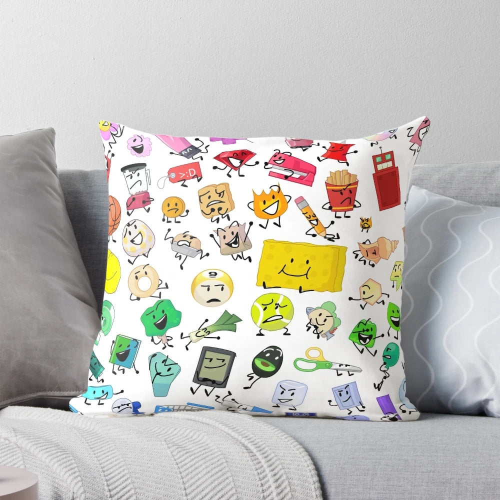 A colorful pillow featuring the full cast of characters from the Battle for Dream Island and The Power of Two series.