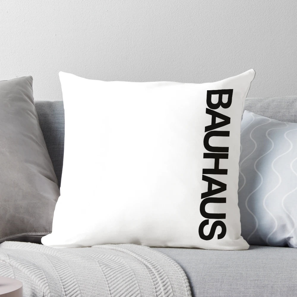 Minimalist Bauhaus-inspired pillow with geometric white design
