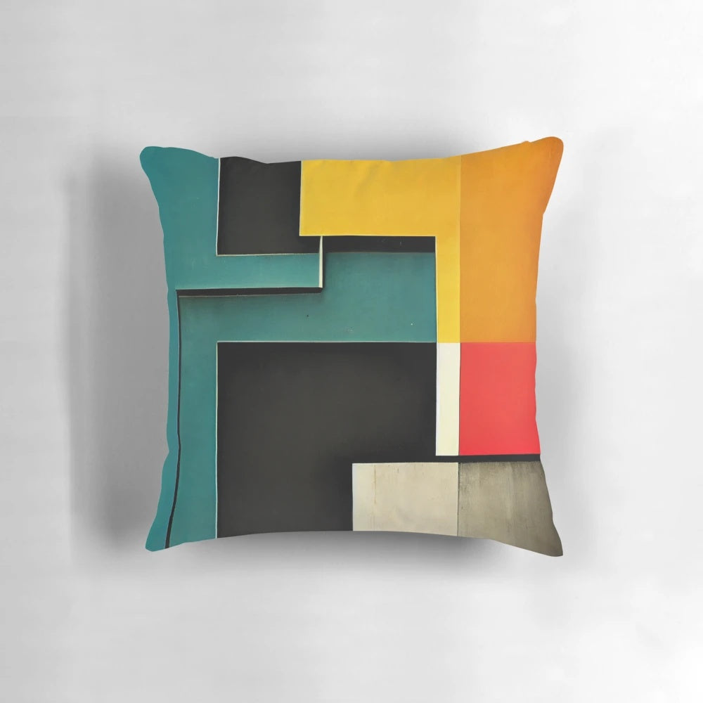 Bauhaus inspired architecture pillow with geometric patterns and minimalist design