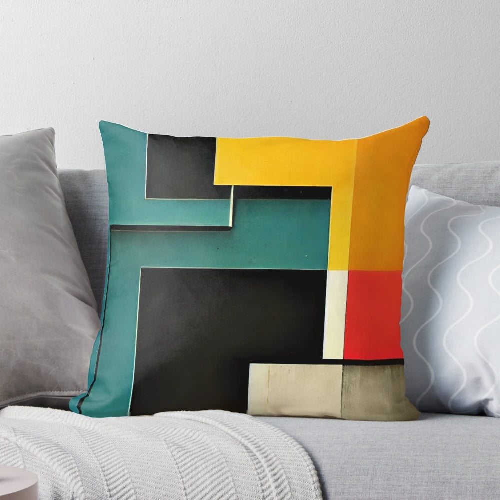 Bauhaus inspired architecture pillow with geometric patterns and minimalist design