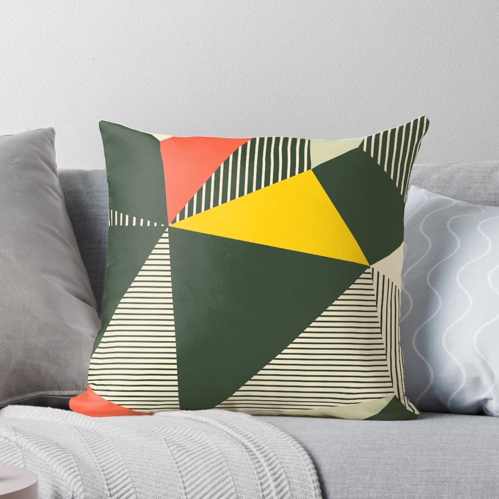 Bauhaus-inspired geometric pattern throw pillow with colorful, minimalist design