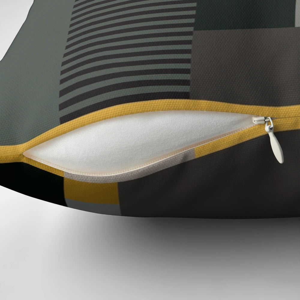 Bauhaus-style throw pillow featuring a minimalist geometric design in subdued colors