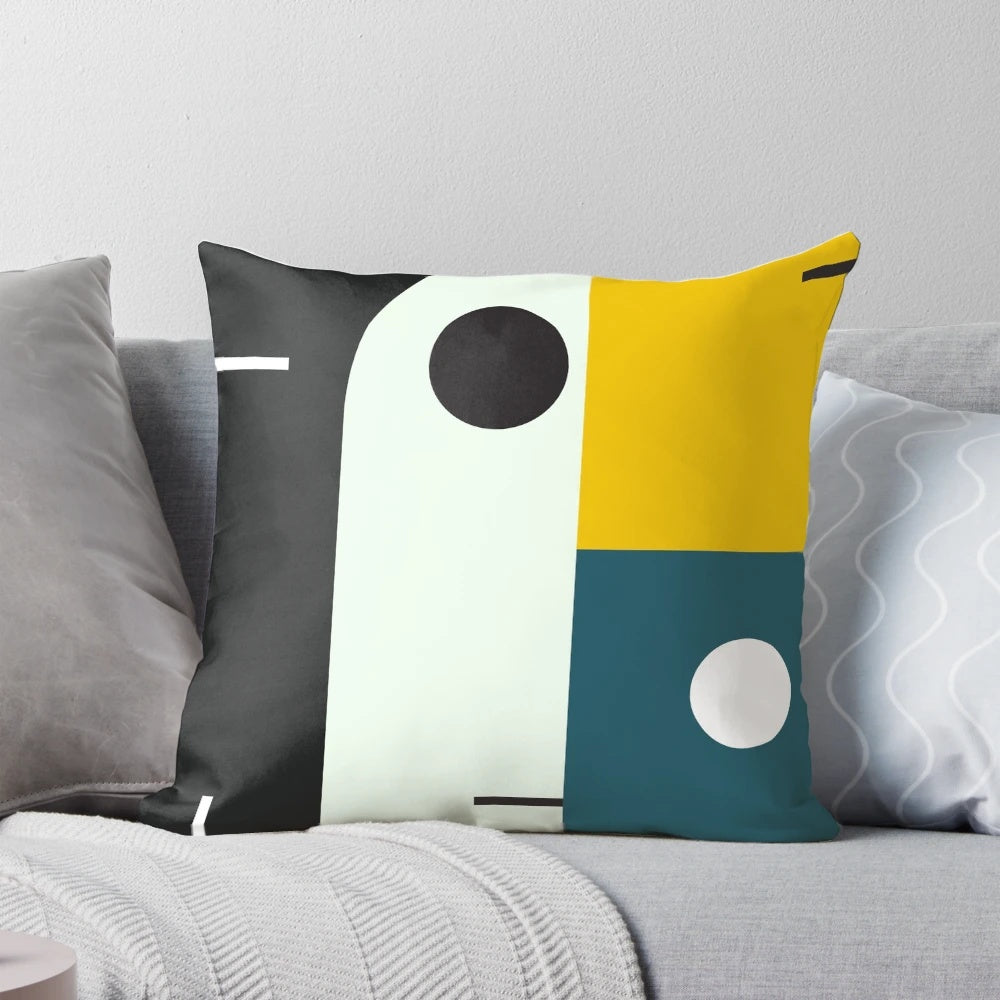 Bauhaus-style modernist pillow with geometric shapes and primary colors