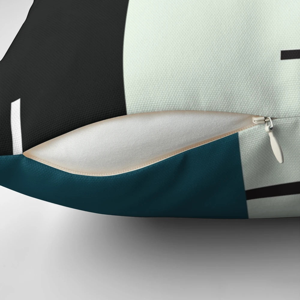 Bauhaus-style modernist pillow with geometric shapes and primary colors