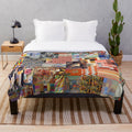 Bauhaus-inspired abstract plush blanket with retro graphic design