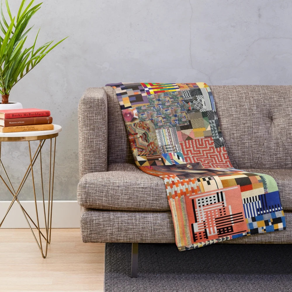 Bauhaus-inspired abstract plush blanket with retro graphic design