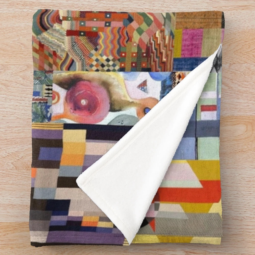 Bauhaus-inspired abstract plush blanket with retro graphic design