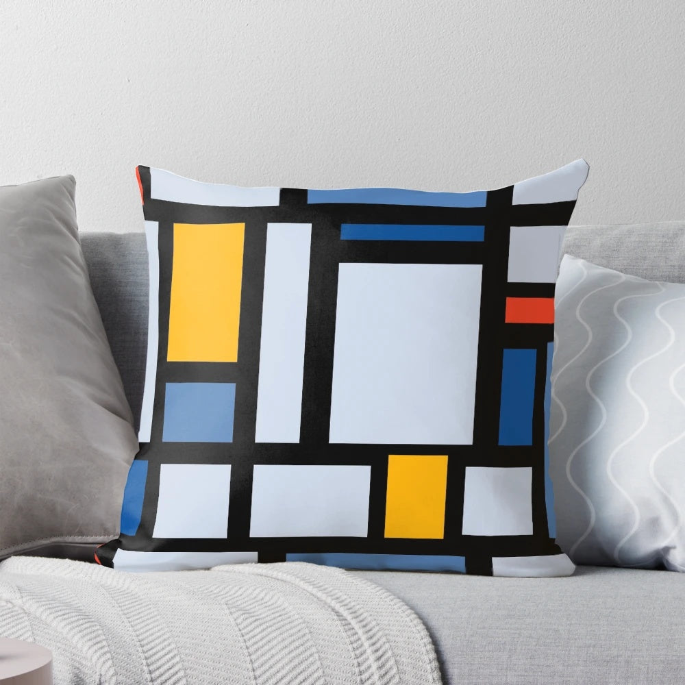 Bauhaus inspired vintage graphic design pillow with modernist patterns