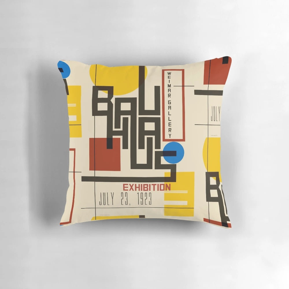 Bauhaus-style poster design printed on a throw pillow