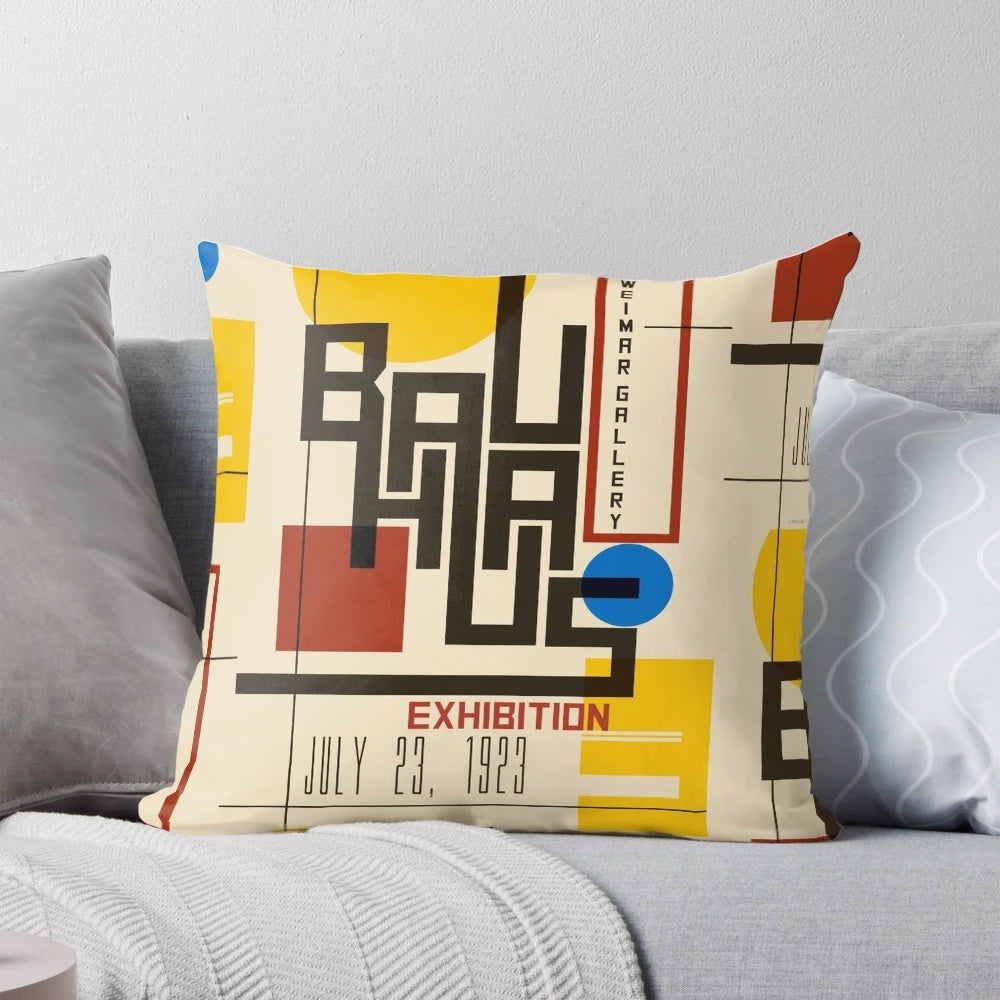 Bauhaus-style poster design printed on a throw pillow